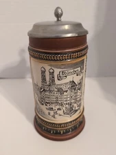 Vtg. Original King German Stein Pewter Lid Depicting a City Numbered 8"