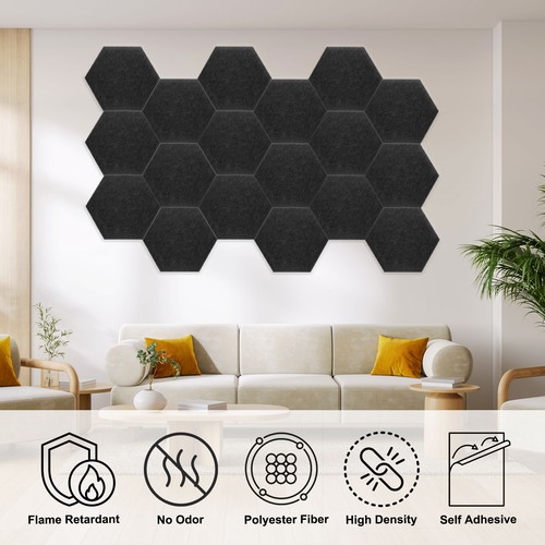 18pcs Acoustic Panels 10.2" x 11.8" Hexagon Self Adhesive Wall Panels, Red - Picture 4 of 7