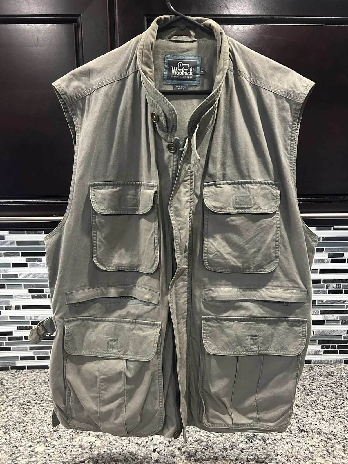 Woolrich Vest Mens Sz Large Green Safari Hunting Fishing Tactical Utility