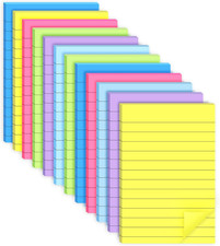12 Pack Lined Sticky Notes 4X6 in Bright Colors Self-Stick Note Pads with Lines,