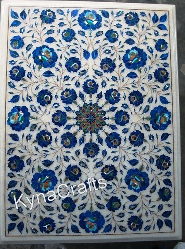 Lapis Lazuli Inlay Side Table with Unique Design White Marble Coffee Table Top