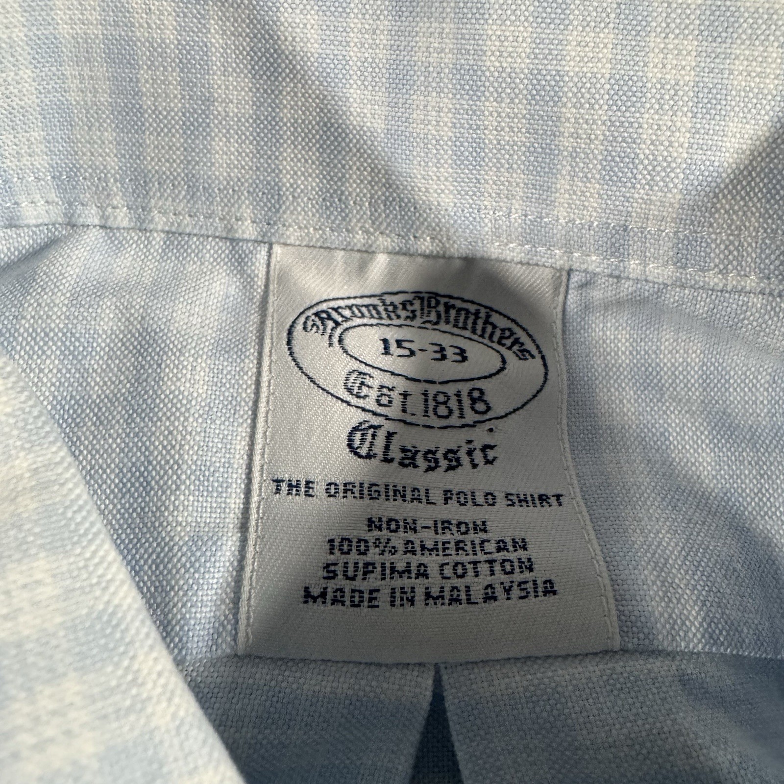 Brooks Brothers Shirt Mens 15 - 33 Blue Plaid Button Up Non Iron Supima Cotton