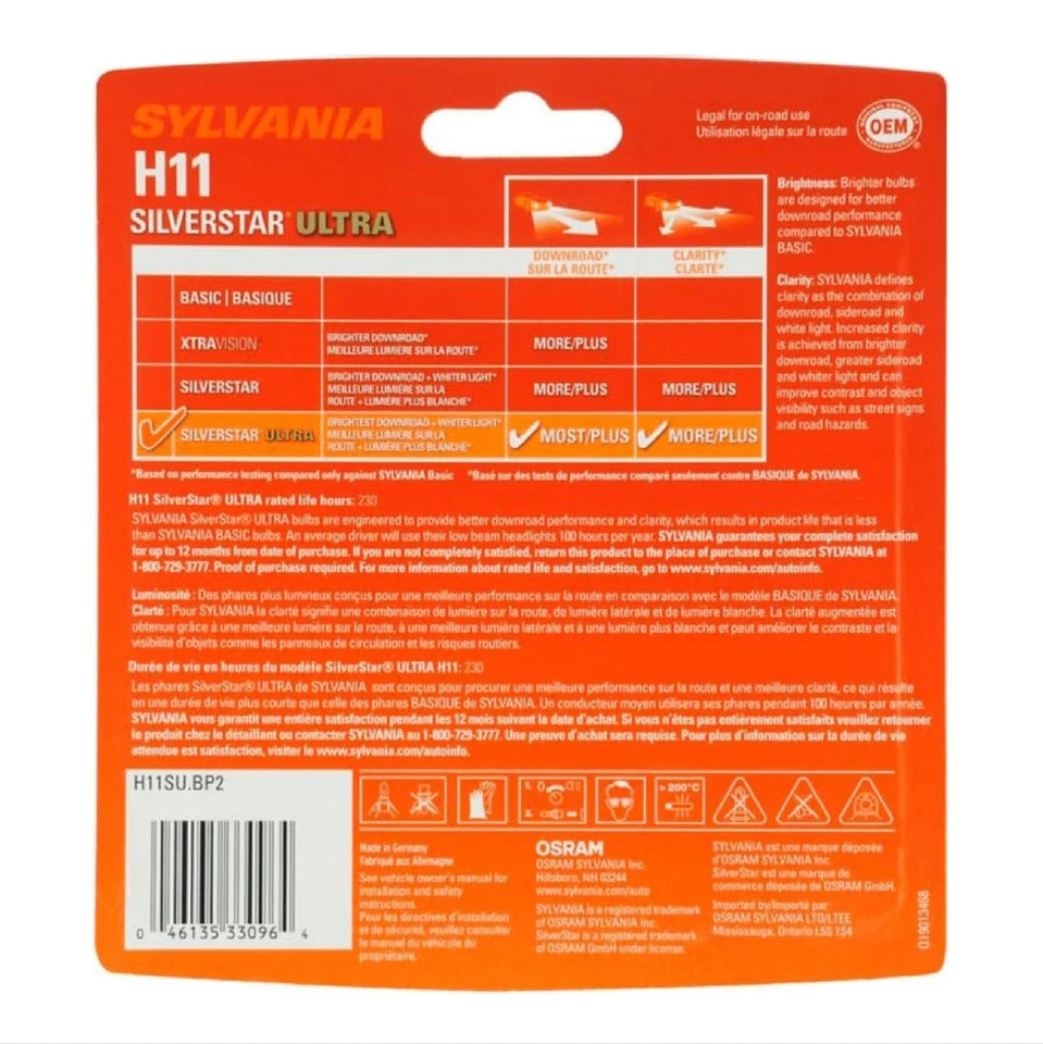 SYLVANIA H11 SilverStar Ultra Halogen – Brightest High/Low Headlights (2PK) - Image 3 of 4