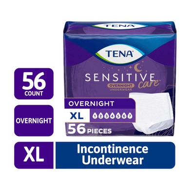 TENA, Sensitive Care Overnight Underwear, XL, 56 ct, Waist 39in-52in