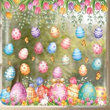 8 Sheets Easter Window Clings for Glass Windows Large Easter Eggs Window Deca...