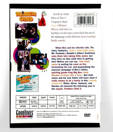Problem Child (DVD, 1990, Full Screen) Like New ! John Ritter Amy Yasbeck - Picture 2 of 3