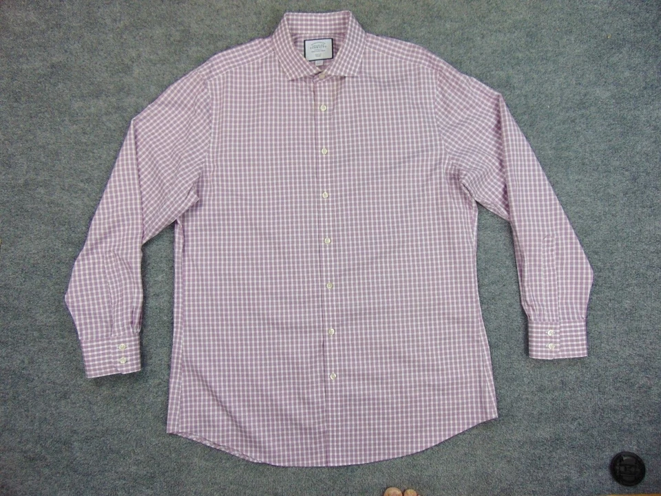 Camisa Charles Tyrwhitt Para Hombre 17x35 Calce Ajustado Púrpura Blanca Cuadros Sin Hierro Foto 2 de 4