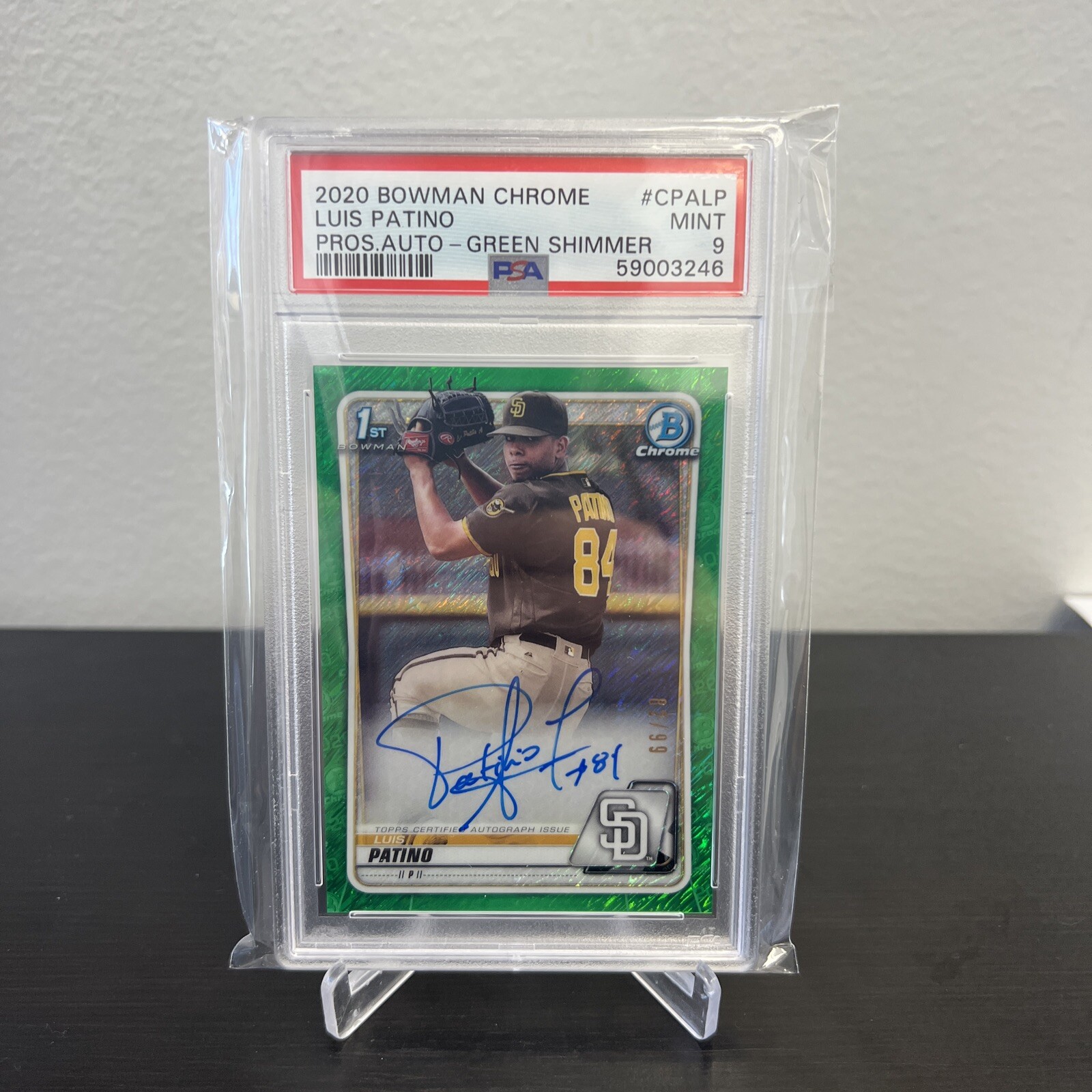 Luis Patino 2020 Bowman Chrome Green Shimmer Refractor Auto /99 PSA 9 Tampa Bay