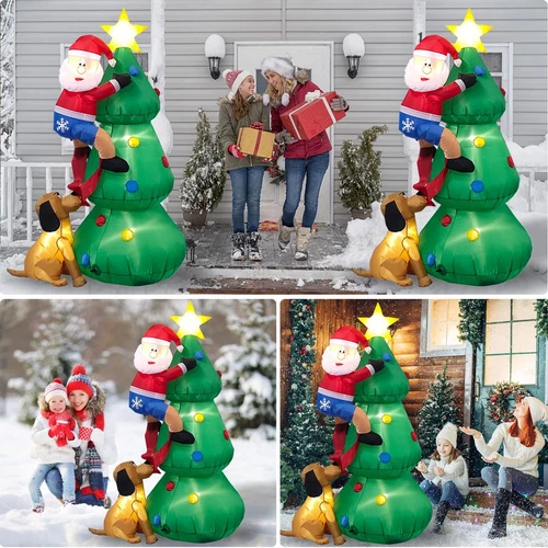 6 Fuß aufblasbarer beleuchteter Weihnachtsbaum mit niedlichem Weihnachtsmann und Hund Außendekoration - Bild 20 von 20