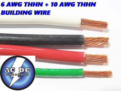150' EA THHN THWN 6 AWG GAUGE BLACK WHITE RED COPPER WIRE + 150 10 AWG GREEN
