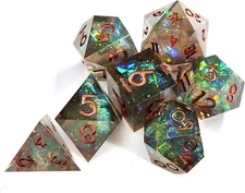 7Pcs Green Resin Dice Set Polyhedral Dice Sharp Edge Dice for RPG Table Game