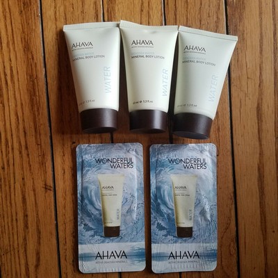 Ahava Dead Sea Minerals Body Lotion Trio plus Hand Cream Samples 1.3 oz