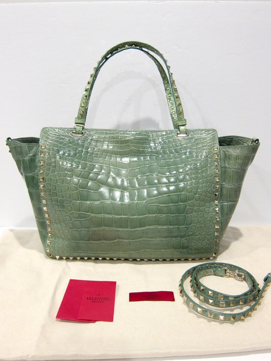 VALENTINO CROCODILE EXOTIC ROCKSTUD STUDDED TRAPEZE BAG $16,300