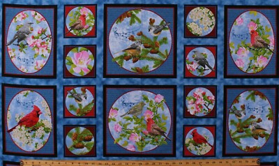 23.75'' X 44'' Panel Birds Songbirds Flowers Songs of Nature Spring Cotton D784.59