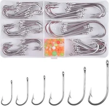 Fishing Hooks Saltwater J Hooks Kit 130pcs O'Shaughnessy Forged Hooks Trollin...