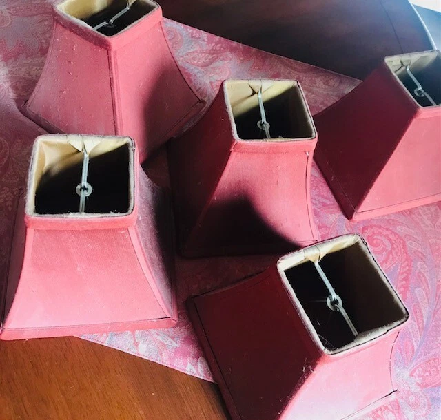 Juego de 5 pantallas de lámpara de araña de seda Pottery Barn rojo profundo raro Foto 2 de 4