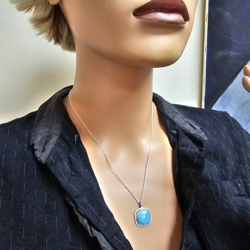 MarahLago Clarity Larimar Pendant Necklace White Sapphire adj 20" Chain - Picture 3 of 11