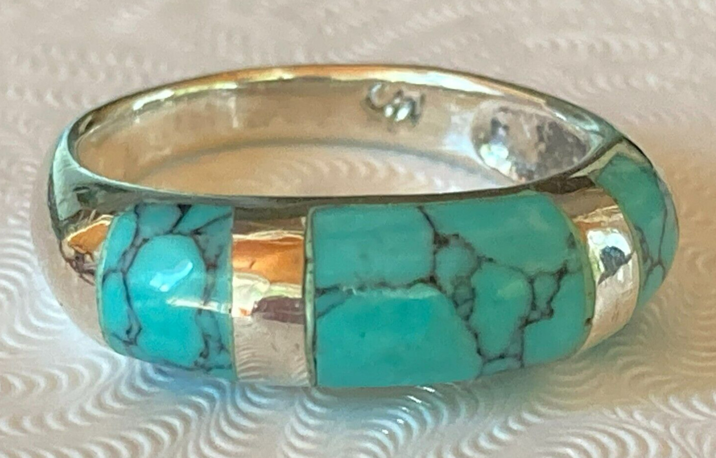 Marsala Sterling Silver Solid Turquoise Inlay Sou… - image 1