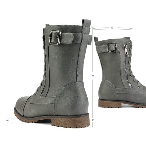 Women Winter Lace Up Military Combat Mid Calf Boots Shoes Size US - 第 33/37 張圖片