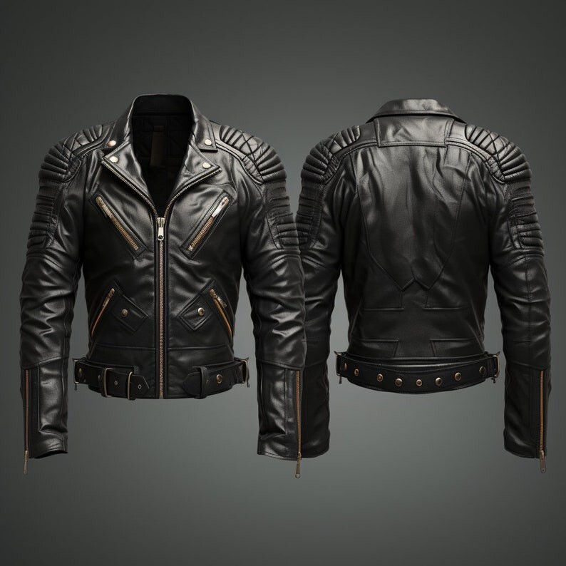 Black Lambskin Leather Biker Jacket with Quilted Detail for Men