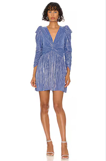 Nuevo con etiquetas Mini Vestido Sabina Musayev Morgana Metálico Talla Pequeña Azul #1D503