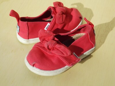 Size 5C TOMS Kids Tiny Alpargata Bow Slip On Shoes Raspberry Pink