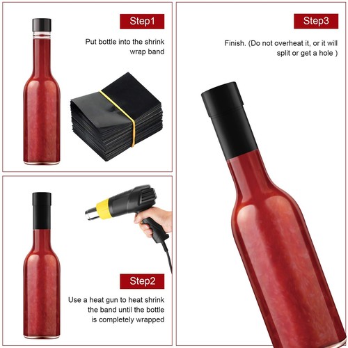 200Pcs 50x60mm Black Perforated Shrink Band for Hot Sauce Bottles Liquid Bottles - 第 4/7 張圖片
