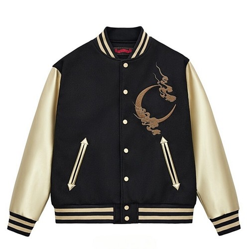 Mens Varsity Baseball Jacket Japanese Pattern Embroidery Kirin Mythical Beast - Picture 3 of 12