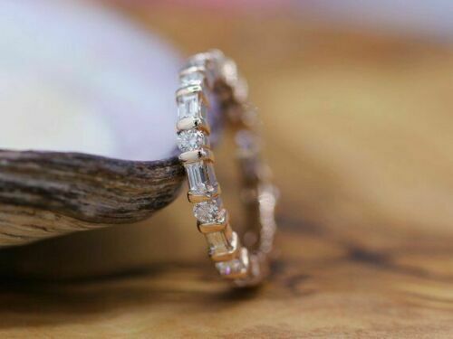 1Ct Baguette & Round Cut Lab Created Diamond Wedding Band Ring 14K Gold ...