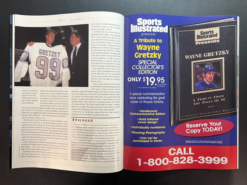April 1999 Sports Illustrated "Wayne Gretzky: A Tribute" NHL Collectors Edt WOW! - Image 2 of 3