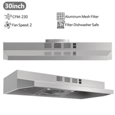 30" Under Cabinet Range Hood Vent Kitchen Cooking Fan 230CFM LED Stainless Steel