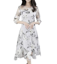 Floryday Maxi Dress Silver Floral Occasion Dress A Line Women’s UK Size S