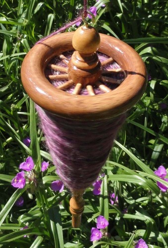 Top Whorl Drop Spindle with Cherry Finish, 3.5" Spoked Whorl with Notch for Yarn - Picture 2 of 11