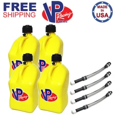 VP Racing 4 Pack Yellow 5.5 Gallon Square Utility Jug + 4 Deluxe Fill Hoses