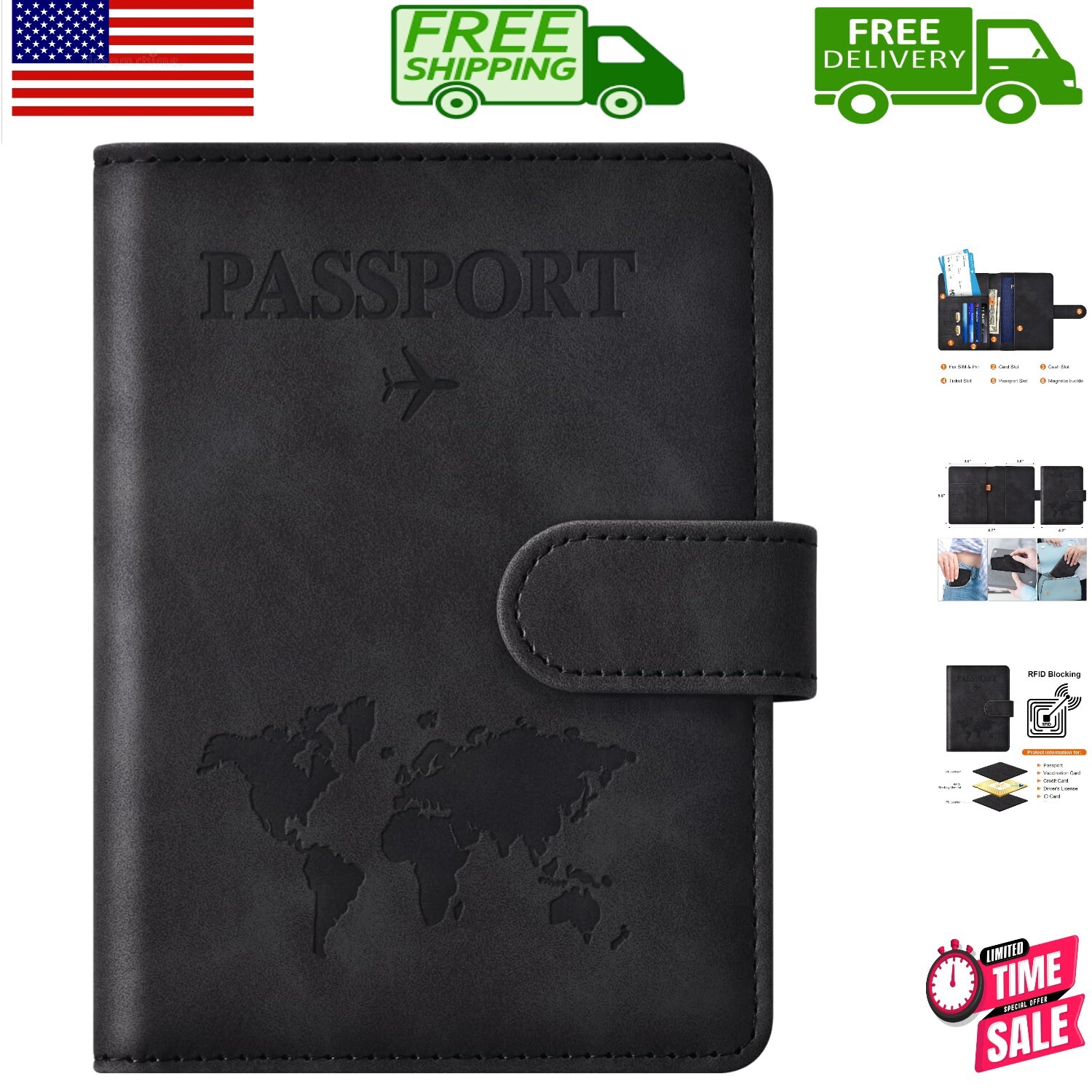 Sleek RFID-Blocking Passport Holder with Secure Magnetic Closure for Travel-image