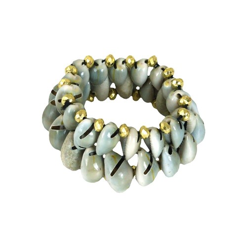 Bracelet Vintage Empilable Blanc Rose Saumon - Incrustation Coque - Années 70/80