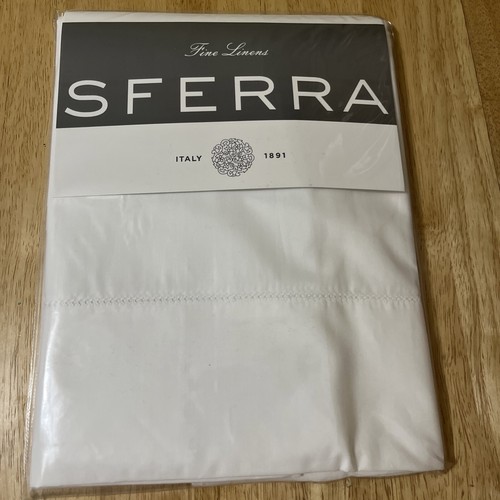 Sferra Pillowcases Pair Leonardo White King Solid 100% Cotton Percale Italy NEW