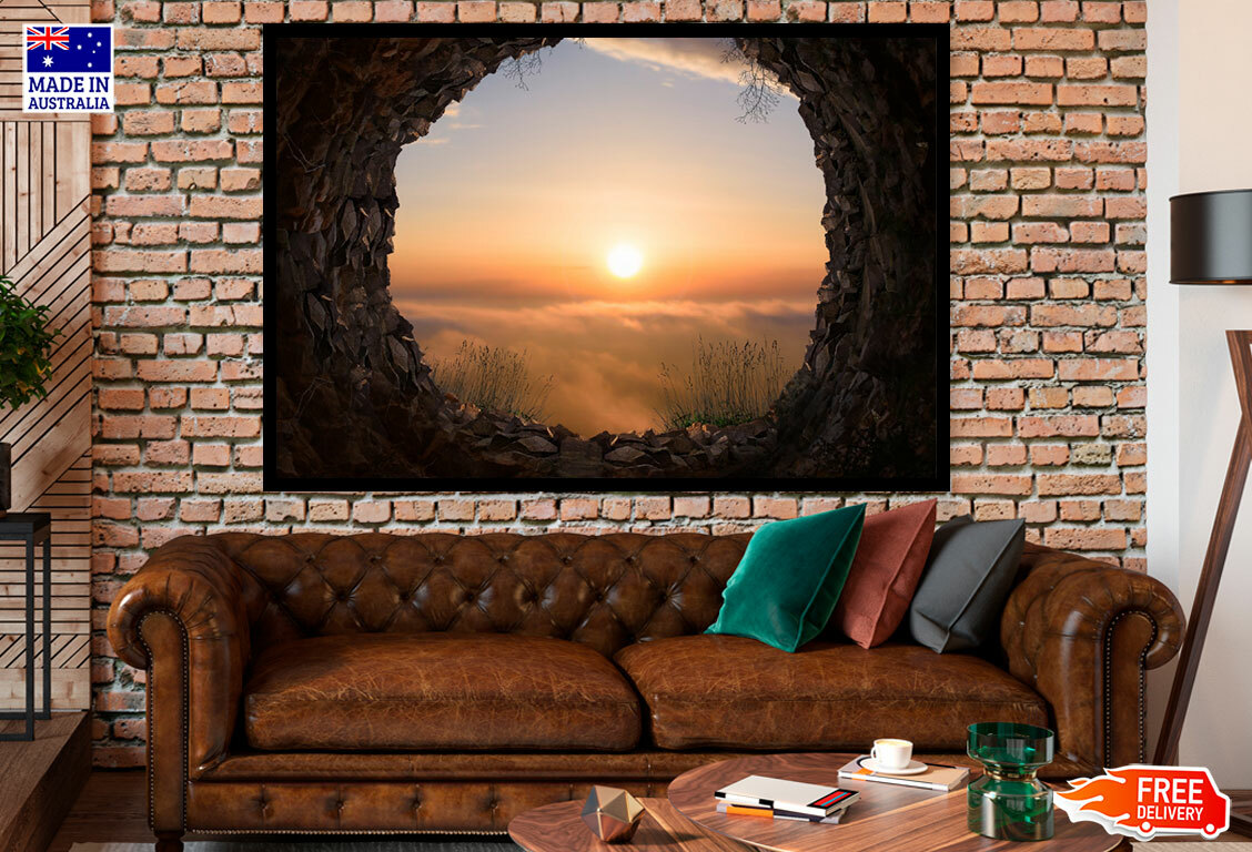 (Laminated) Sunset View From Cave Inside 91x61cm