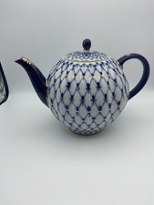 Lomonosov Porcelain Large Cobalt Net Tea Pot 22K Gold Made in Russia