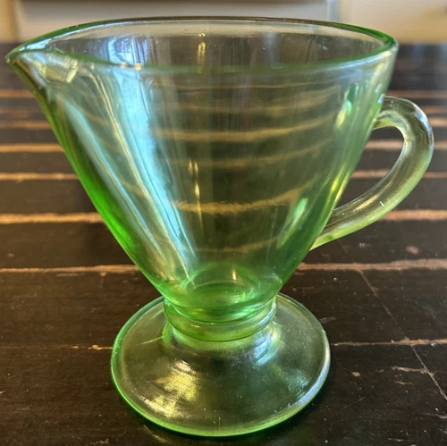 Hazel Atlas Ovide Green Uranium Creamer Depression Glass GLOWS!! 1935