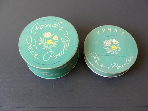 2 Vintage Ponds Face Powder Cardboard Containers Rose Cream Natural Advertising