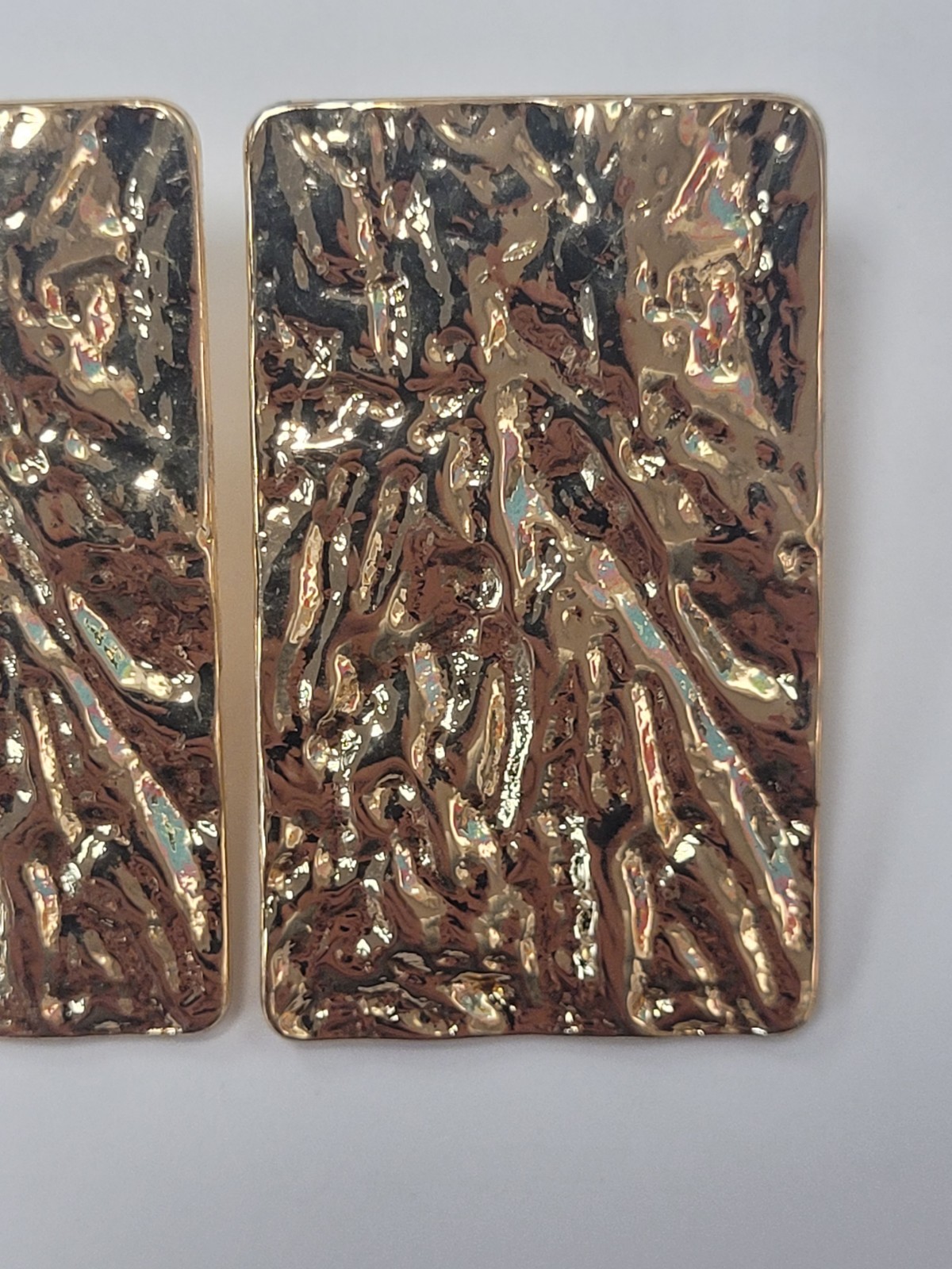 Goldtone Hammered Rectangle Drop Post Earrings St… - image 3