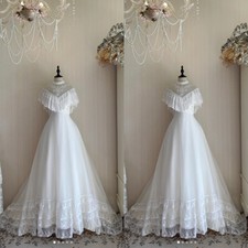 Vintage Wedding Dresses High Neck A Line Full Length Lace Applique Bridal Gowns