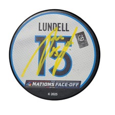 Anton Lundell Autographed 2024 Finland 4 Nations Face Off Hockey Puck Beckett
