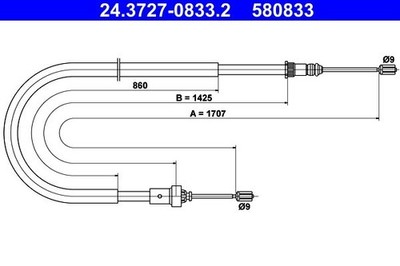 ATE Seilzug, Feststellbremse 24.3727-0833.2 für PEUGEOT