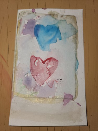Watercolor Painting ATC. Abstract Hearts " Just Forming " . Signed. Fleischer - Picture 2 of 3