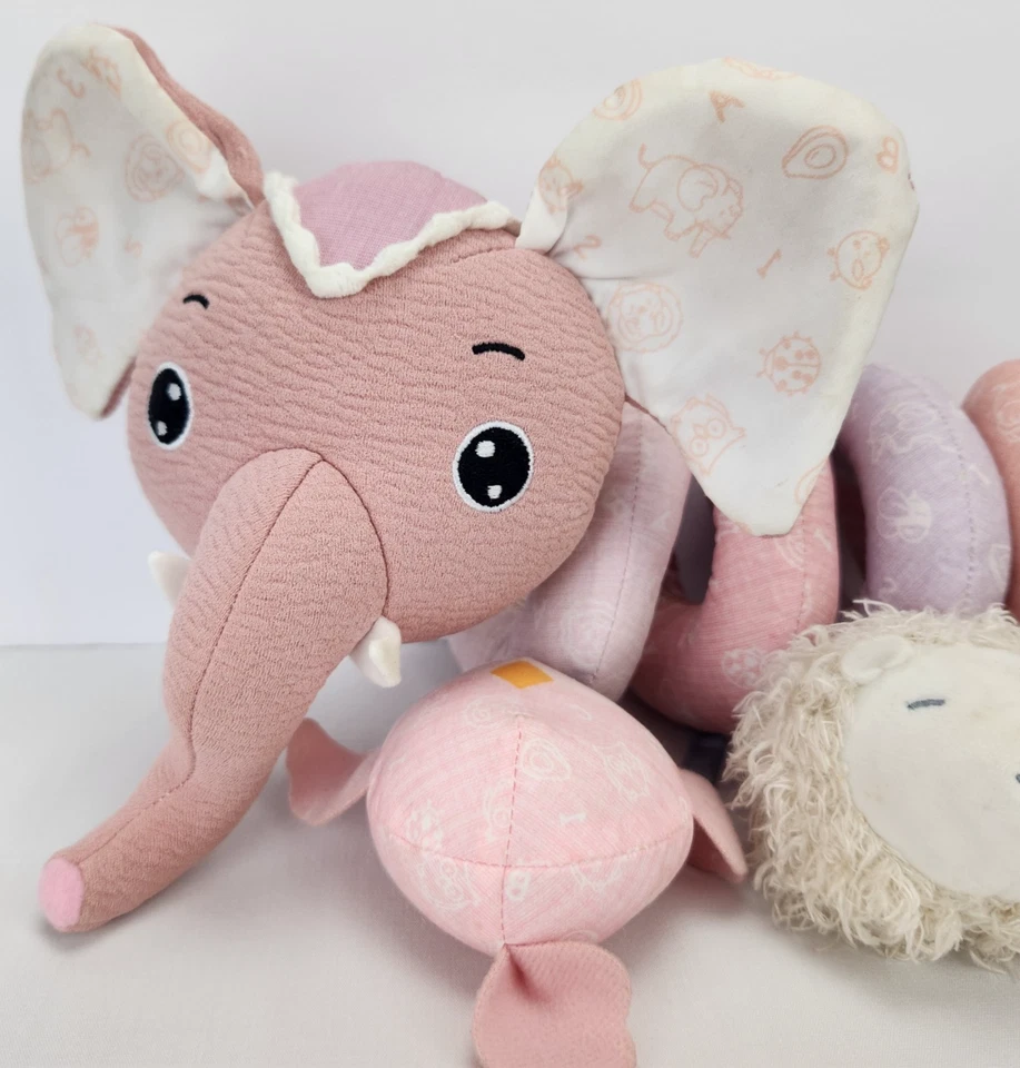 Juguete musical de asiento de coche de elefante rosa para bebés 0-6 m búho oveja Ladybug ligeramente usado Foto 4 de 4