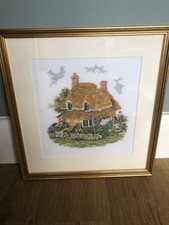 Lilliput Lane Country Cottage Cross Stitch Tapestry English Framed Thatched 