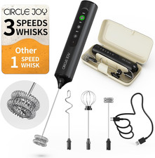 Rechargeable Handheld Milk Frother Wand with 3 Variable Speeds, 3 Whisks and Sto