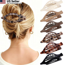 6-Pack Medium  Large Transparent French Flat Hair Claw Clips Strong Hold USA
